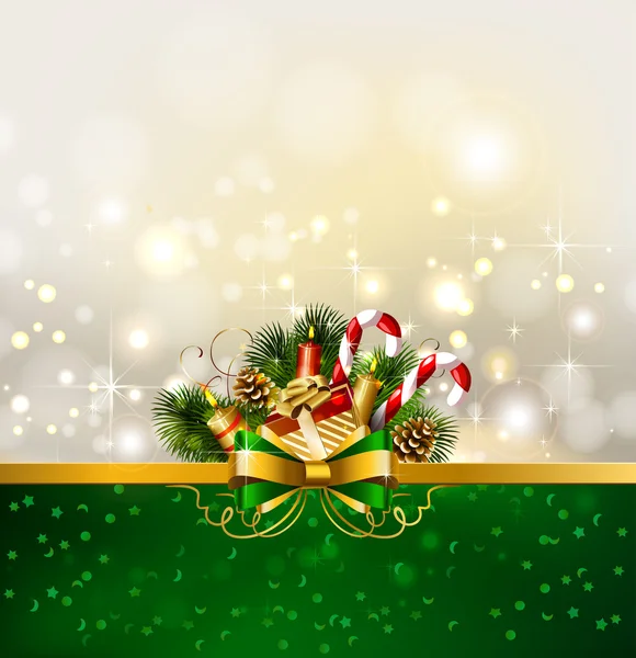 Kerstmis achtergrond met brandende kaarsen en Kerstbal — Stockvector