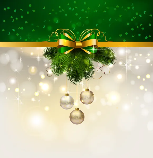 圣诞背景与晚上球和杉木树 — 图库矢量图片