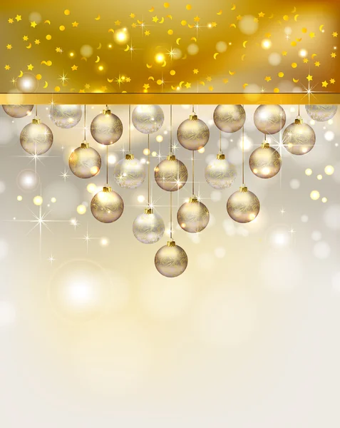 Elegante brilhante fundo de Natal com bolas de noite brilho — Vetor de Stock