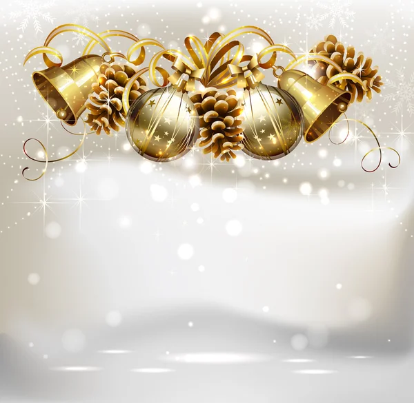 Bolas festivas, campanas y conos en el fondo de Navidad — Archivo Imágenes Vectoriales