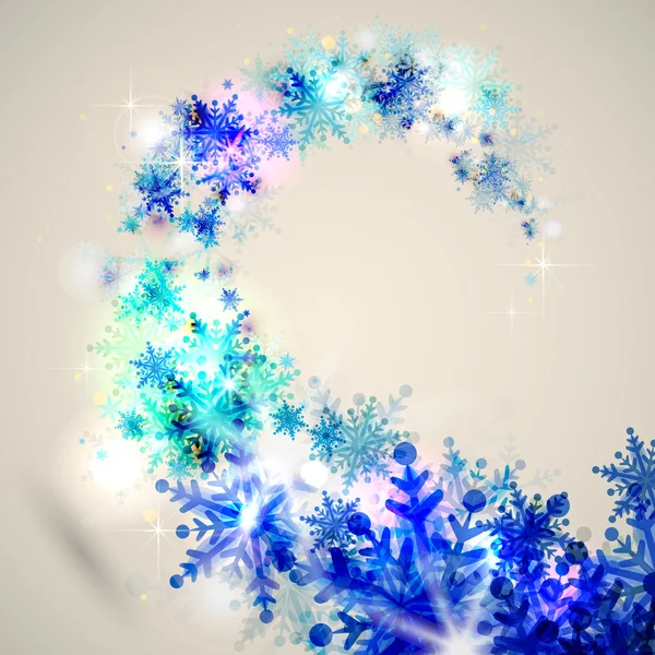 Jul bakgrund med abstrakt vintern blå snöflingor — Stock vektor