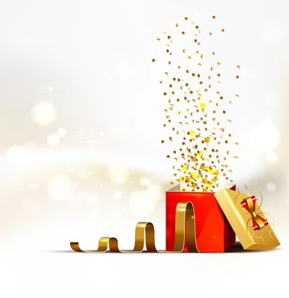 Hintergrund mit offenem hellen Weihnachtsgeschenk — Stockvektor