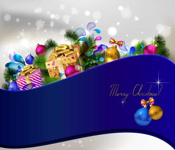 Weihnachten Hintergrund mit Geschenken und grünen Tannenbaum — Stockvektor
