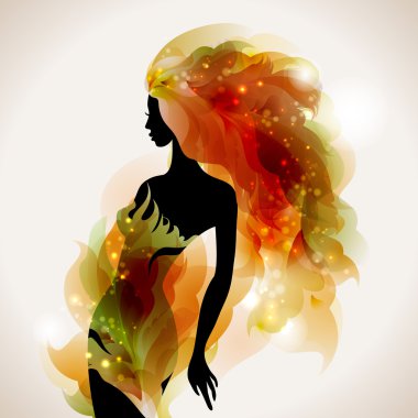 Abstract decorative composition with girl clipart