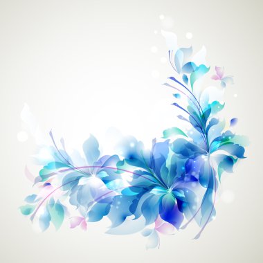 Tender background with three abstract flower and small butterflies clipart