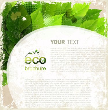 Eco brochure, oval frame with green leaves on the vintage