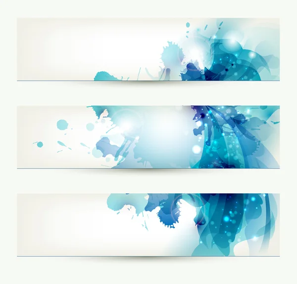 Set van drie banners, abstracte headers met blauwe vlekken — Stockvector