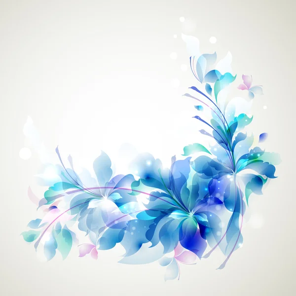 Fond tendre avec trois fleurs abstraites et de petits papillons — Image vectorielle