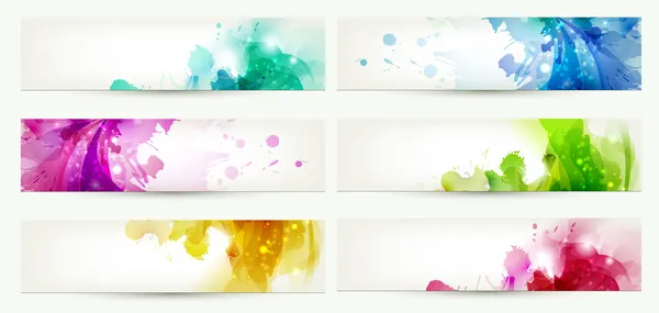 Conjunto de seis banners, encabezados abstractos con manchas varicolores — Vector de stock