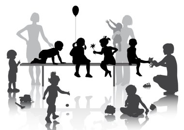 8 children playing with some toys clipart