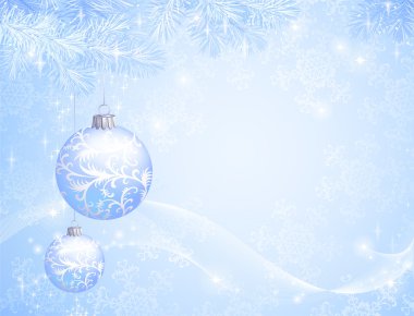 Blue christmas balls hanging from fir-tree clipart