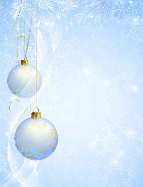 Blue christmas balls hanging from fir-tree clipart