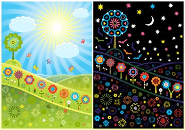 Decorative day and night glades clipart