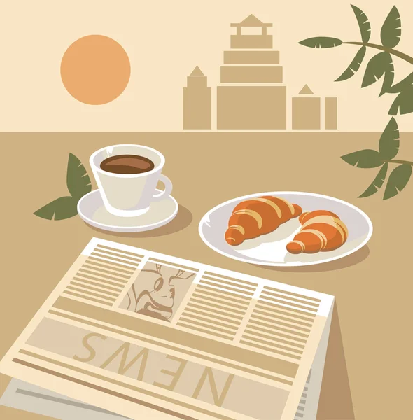 Csendélet kávéval és croissant-nal — Stock Vector