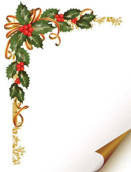 Christmas holly branch in the corner — Stock Vector
