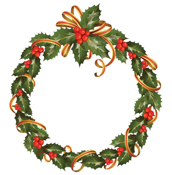 クリスマス柊の枝の輪 — ストックベクタ