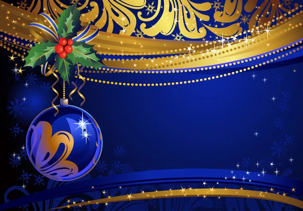 Glanzende glazen bal op de blauwe achtergrond van Kerstmis — Stockvector