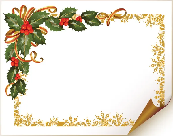 Rama de acebo de Navidad en la esquina del papel — Archivo Imágenes Vectoriales