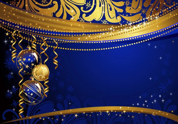 Glanzende glazen bal op de blauwe achtergrond van Kerstmis — Stockvector