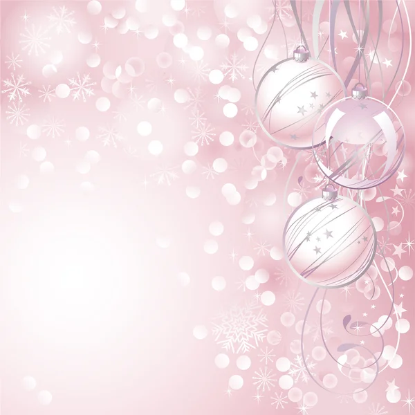 Růžové vánoční pozadí se třemi míčky — Stockový vektor