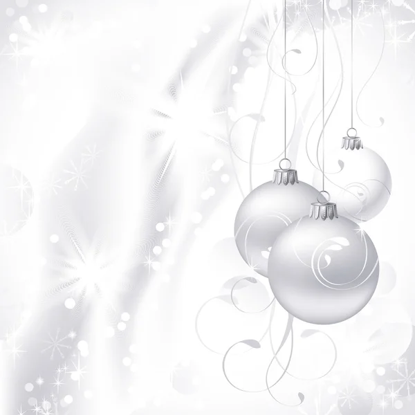 Schöne weiße Weihnachtskulisse mit drei Kugeln — Stockvektor
