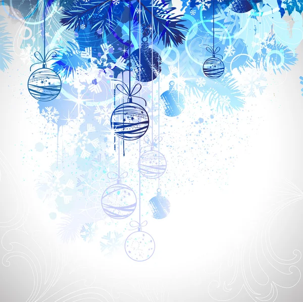 Köknar-ağaca tutunan mavi Noel topları — Stok Vektör