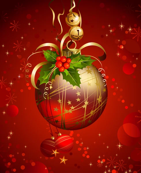 Une boule brillante sur le fond rouge de Noël — Image vectorielle