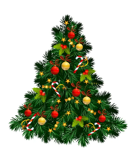Χριστουγεννιάτικο δέντρο με μπάλες, τα αστέρια, καραμέλες — Διανυσματικό Αρχείο