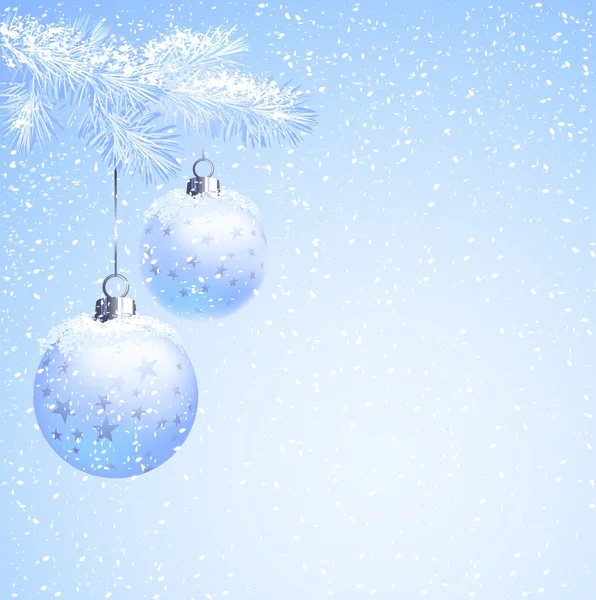 전나무-트리에서 매달려 블루 크리스마스 공 — 스톡 벡터