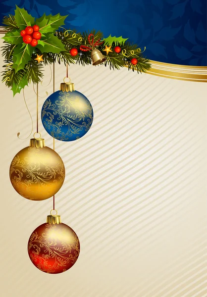 Jul bakgrund med tre bollar — Stock vektor