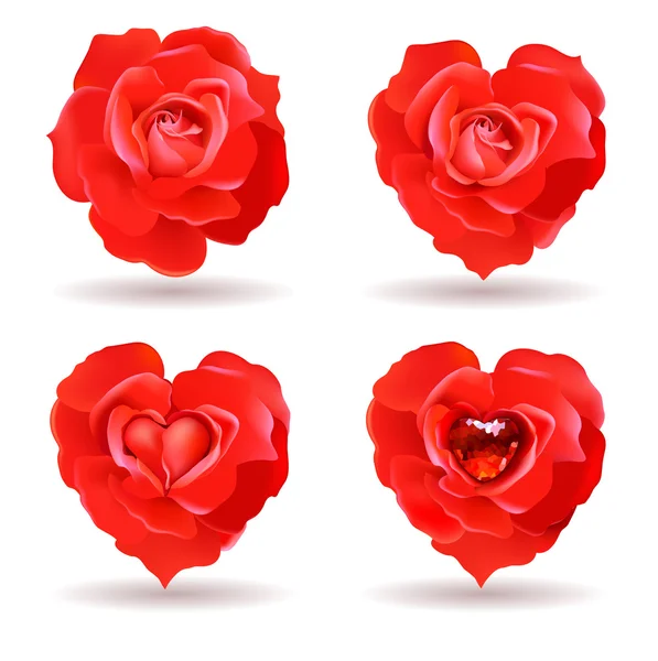 Four red roses with valentine symbolics — Stock Vector