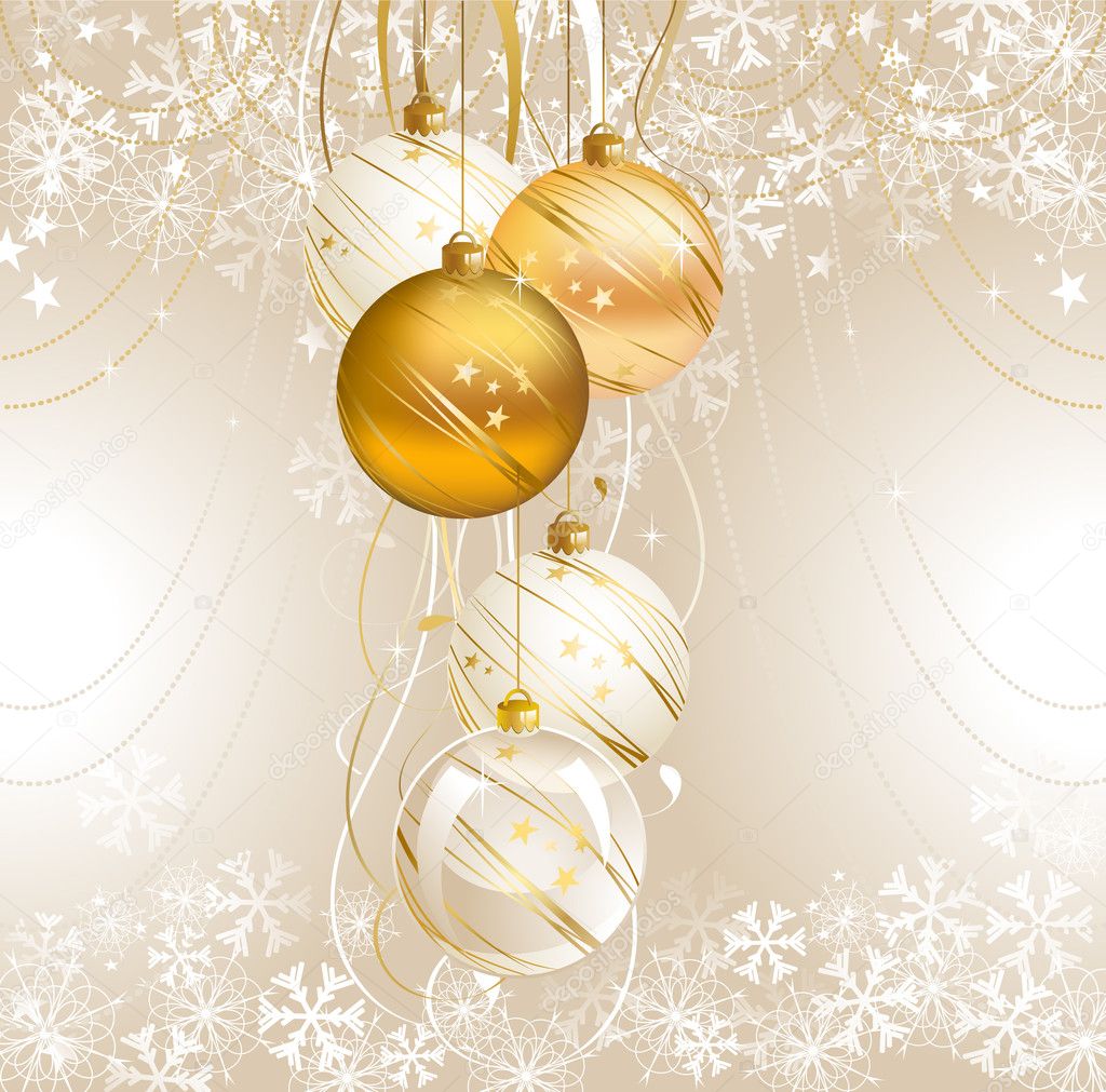 Light Christmas backdrop with five balls