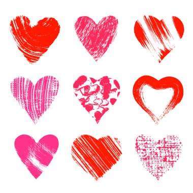 Set of nine artistic hearts clipart