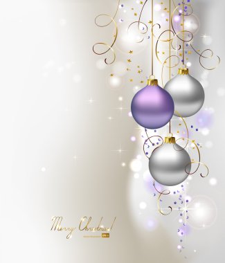 Elegant glimmered Christmas background with three evening balls clipart