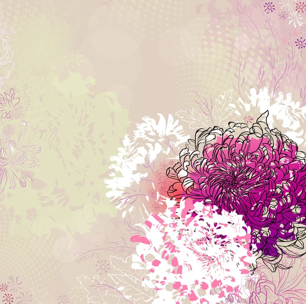 Carte de vœux Grunge avec chrysanthèmes décoratifs — Image vectorielle
