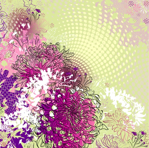 装飾的な菊の花とグランジ グリーティング カード — ストックベクタ