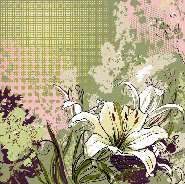 Dekorativní kompozice s velkými výkresu lilie — Stockový vektor