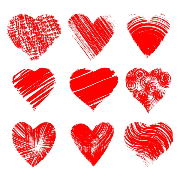 Conjunto de nueve corazones artísticos — Vector de stock