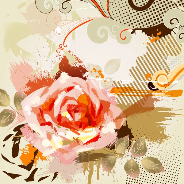 Composición decorativa con gran rosa grunge — Archivo Imágenes Vectoriales