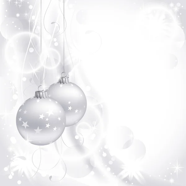 Όμορφος άσπρο χριστουγεννιάτικο σκηνικό με δύο μπάλες — Διανυσματικό Αρχείο