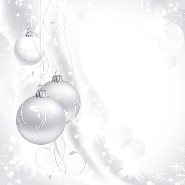 Όμορφος άσπρο χριστουγεννιάτικο σκηνικό με δύο μπάλες — Διανυσματικό Αρχείο