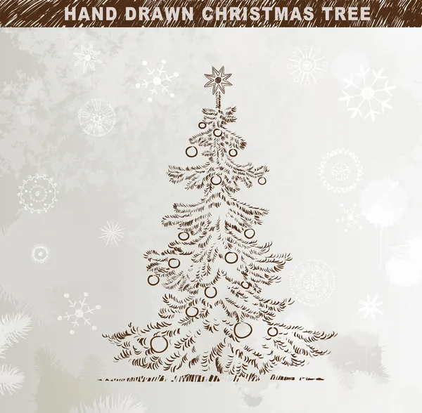 Hand getrokken kerstboom met ballen — Stockvector