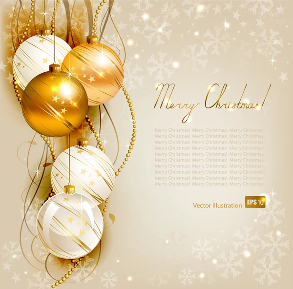 Fundo de Natal elegante com bolas de ouro e branco à noite — Vetor de Stock