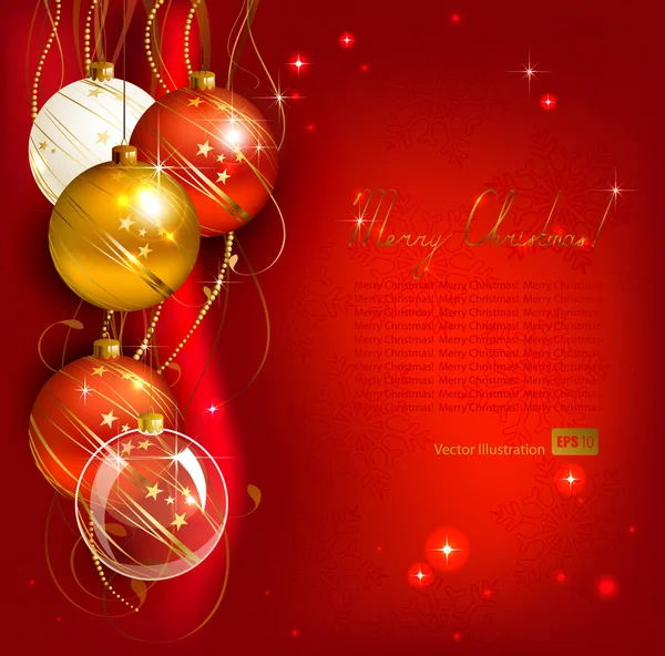 Fondo rojo de Navidad con bolas de oro y rojo noche — Archivo Imágenes Vectoriales