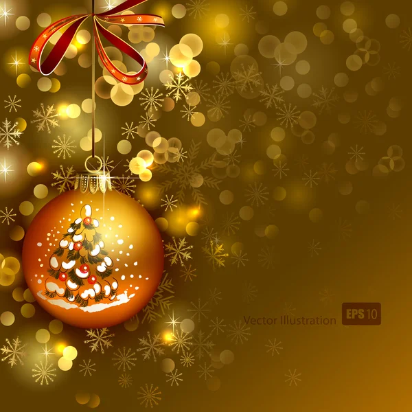 金晚球与明亮的圣诞背景 — 图库矢量图片