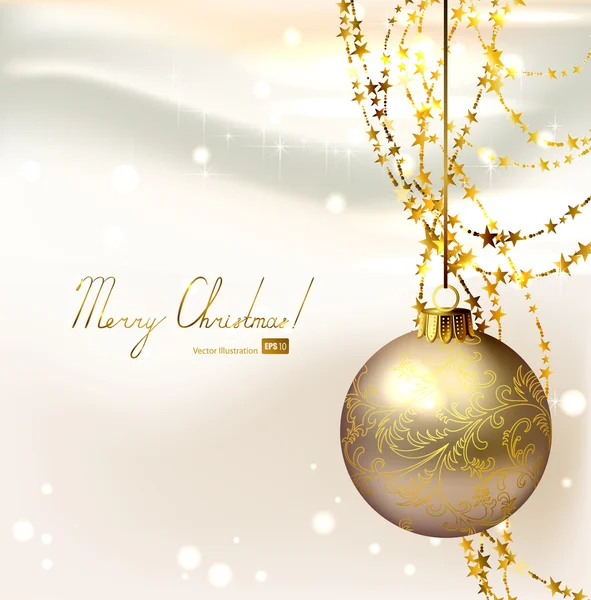 Bir akşam topu ve altın çelenk zarif Noel arka plan — Stok Vektör