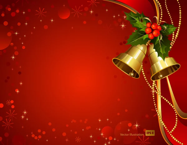 Campanas festivas con acebo de Navidad — Vector de stock
