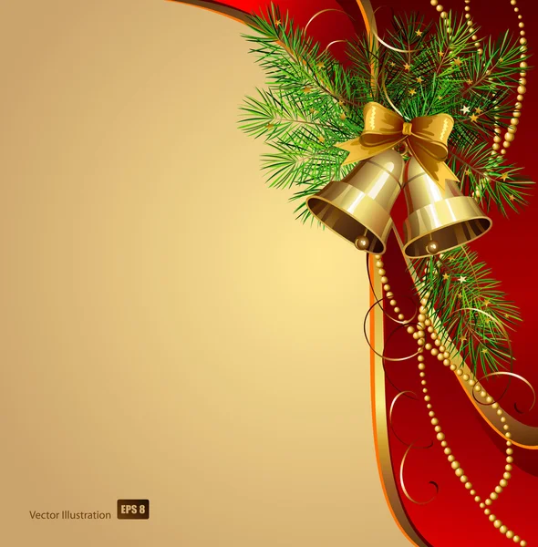 クリスマスのモミの木とお祝い鐘 — ストックベクタ