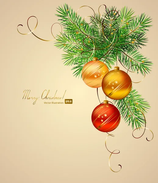 Fondo de Navidad ligero con tres bolas de noche — Archivo Imágenes Vectoriales
