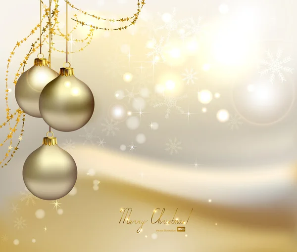 Élégant fond de Noël avec trois boules de soirée et des guirlandes d'or — Image vectorielle